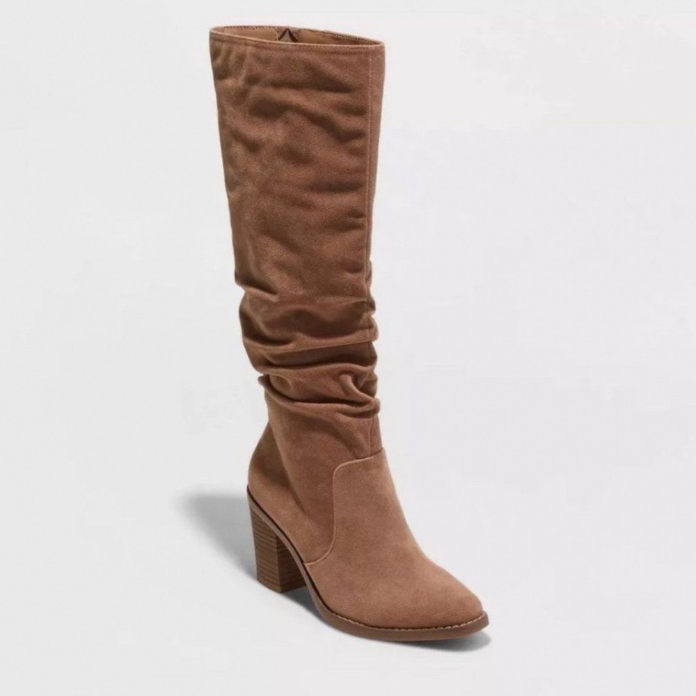 Universal Thread Lainee Taupe Brown Slouchy Block Heel Tall Boots Womens 8.5